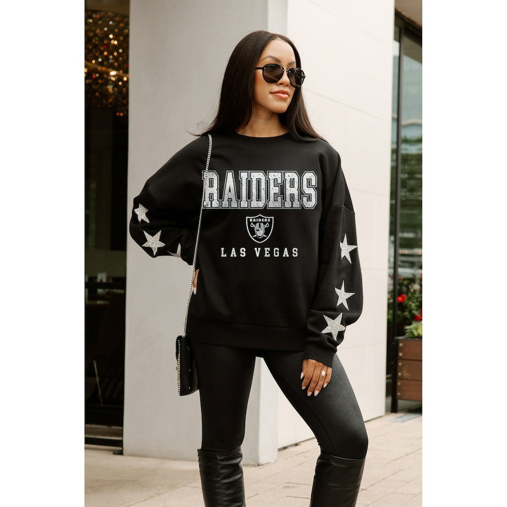 Las Vegas Raiders Gameday Couture Women's Velocity Relaxed Rhinestone Pullover Sweatshirt - Black cheap