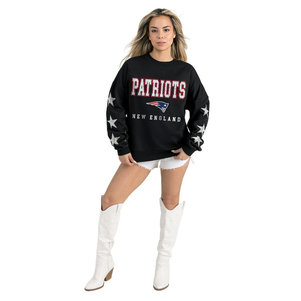 New England Patriots Gameday Couture Women's Velocity Relaxed Rhinestone Pullover Sweatshirt - Black cheap