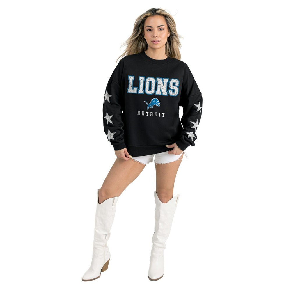Detroit Lions Gameday Couture Women's Velocity Relaxed Rhinestone Pullover Sweatshirt - Black cheap
