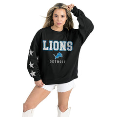 Detroit Lions Gameday Couture Women's Velocity Relaxed Rhinestone Pullover Sweatshirt - Black cheap