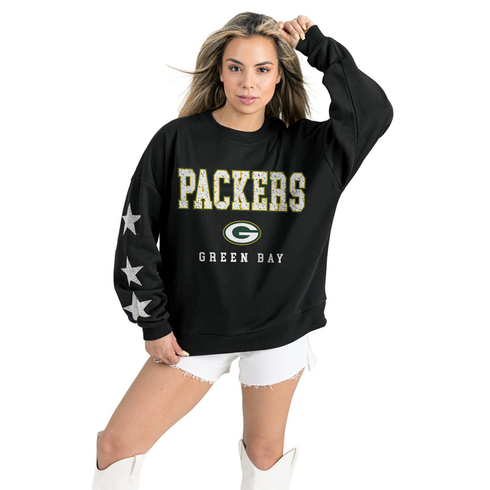 Green Bay Packers Gameday Couture Women's Velocity Relaxed Rhinestone Pullover Sweatshirt - Black sale