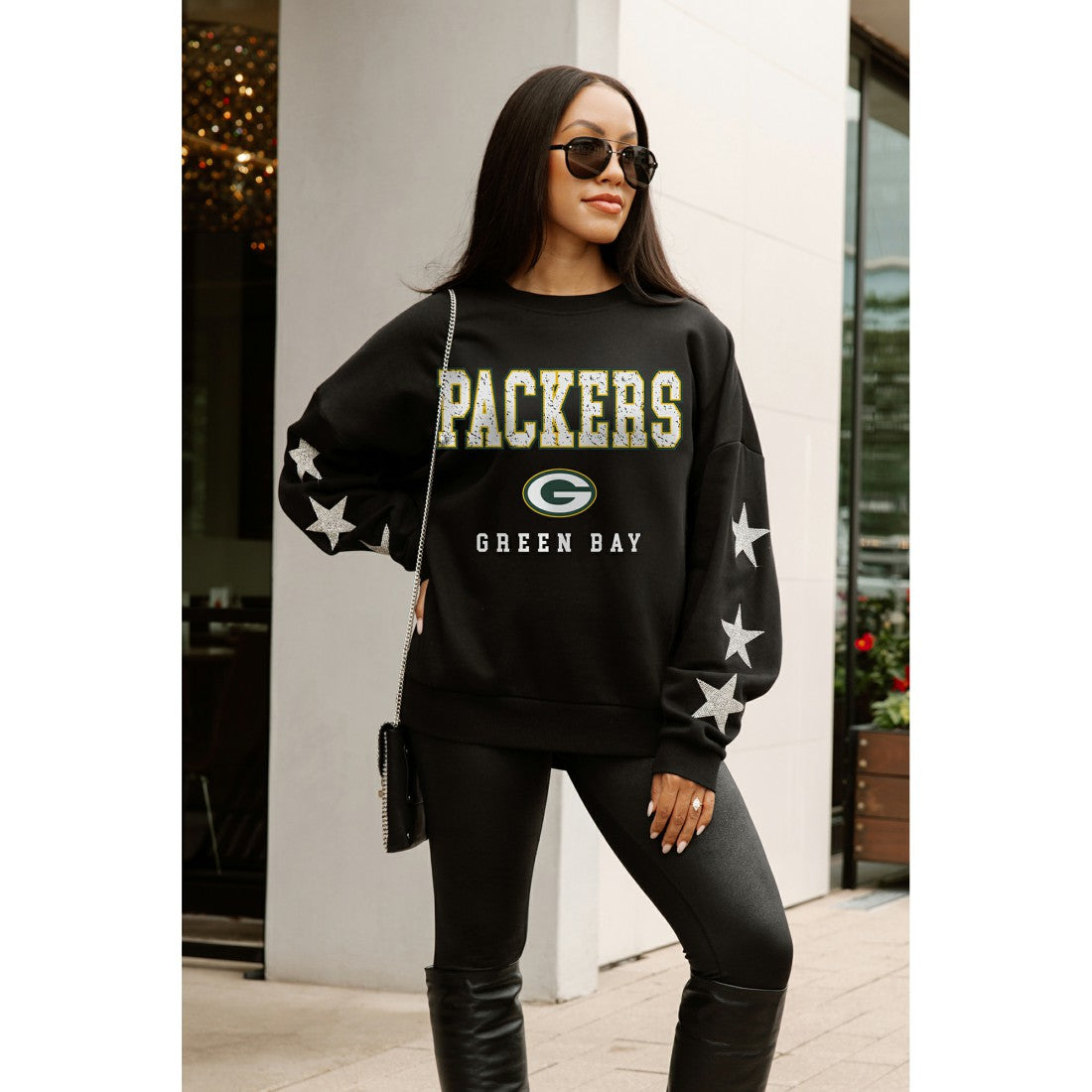 Green Bay Packers Gameday Couture Women's Velocity Relaxed Rhinestone Pullover Sweatshirt - Black sale