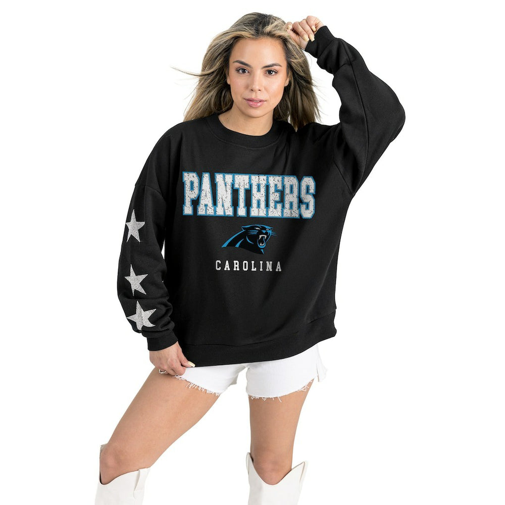 Carolina Panthers Gameday Couture Women's Velocity Relaxed Rhinestone Pullover Sweatshirt - Black sale