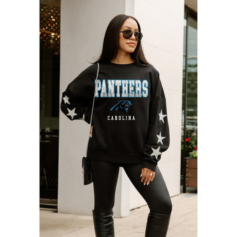 Carolina Panthers Gameday Couture Women's Velocity Relaxed Rhinestone Pullover Sweatshirt - Black sale
