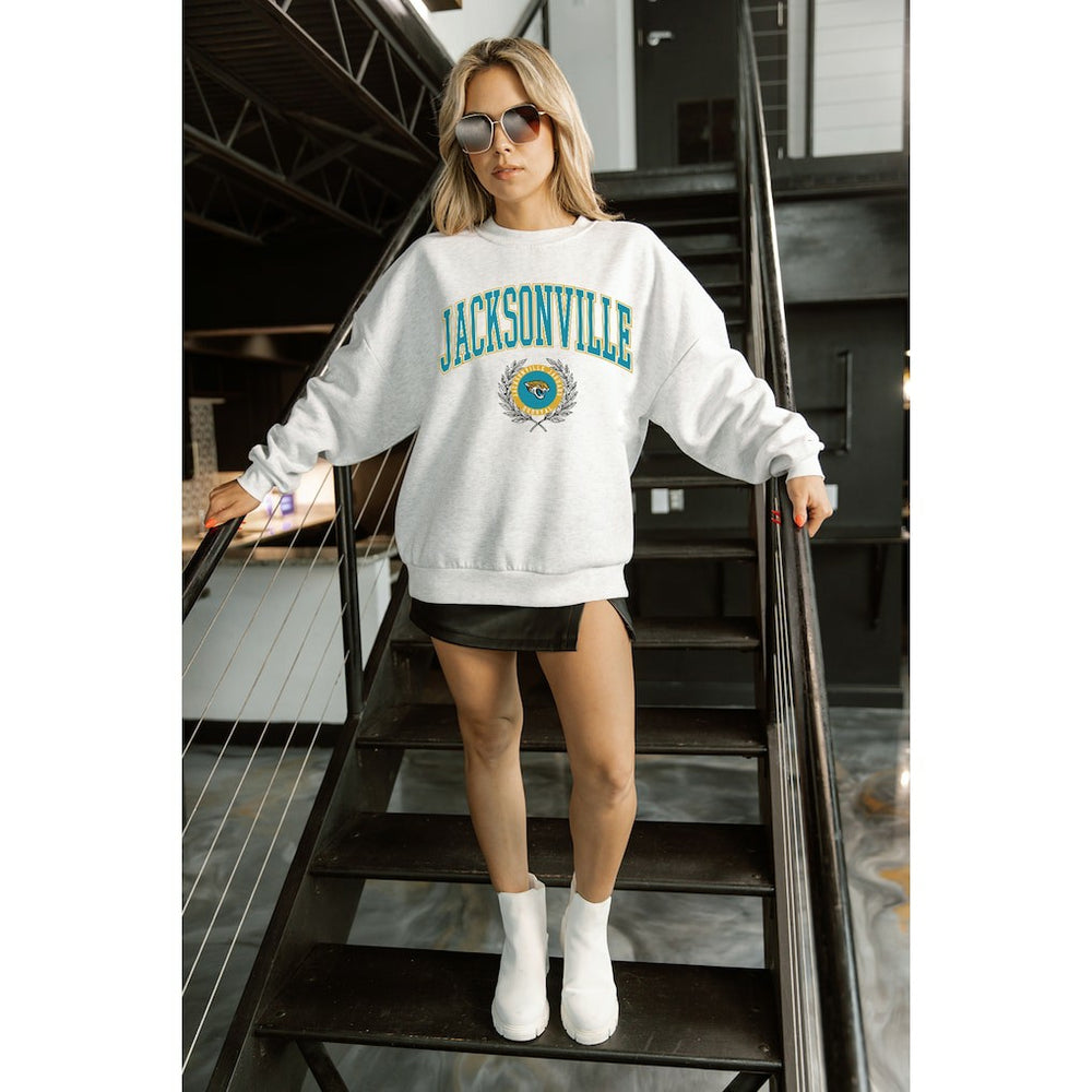 Jacksonville Jaguars Gameday Couture Women's Traditional Logo Oversized Premium Fleece Pullover Sweatshirt - Ash cheap