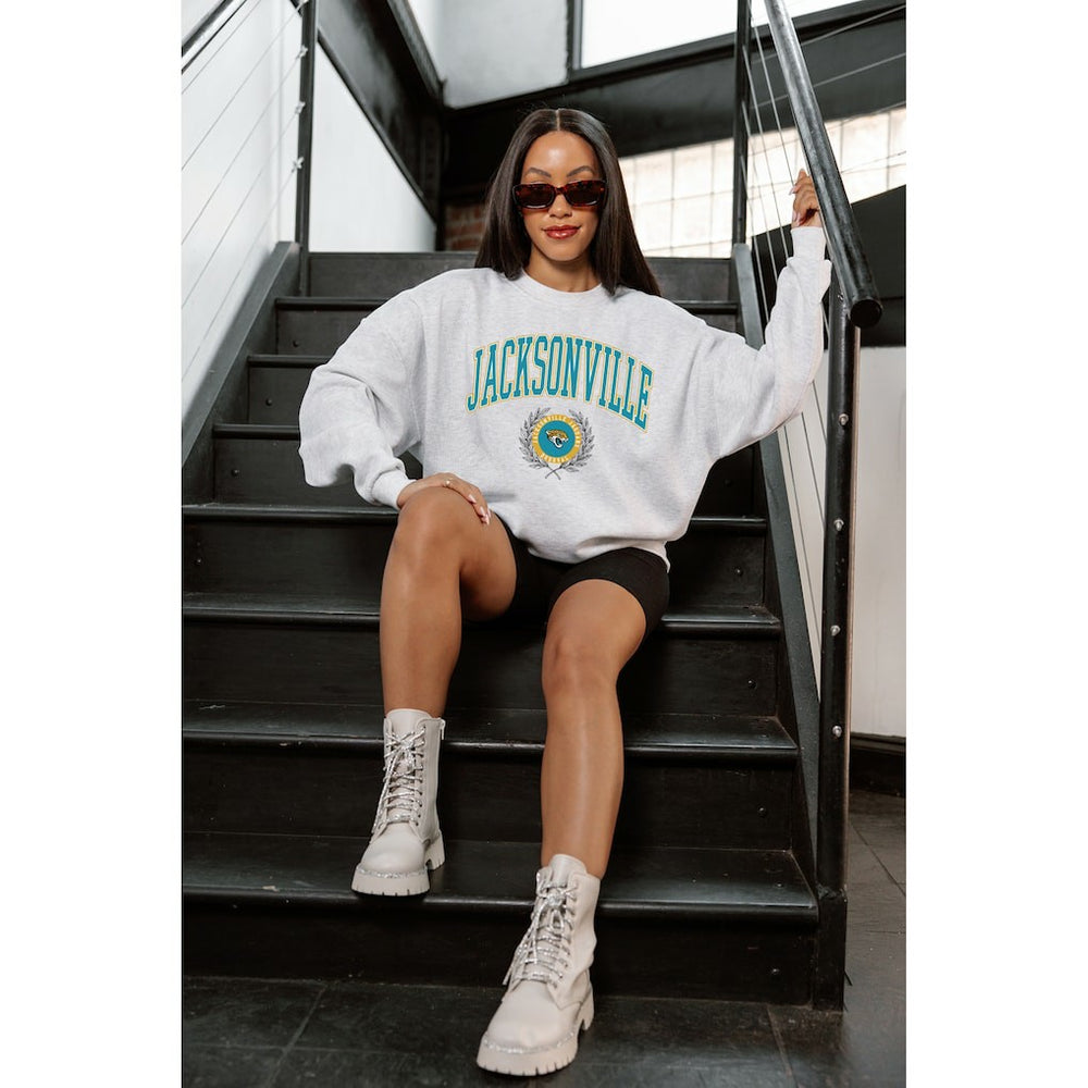 Jacksonville Jaguars Gameday Couture Women's Traditional Logo Oversized Premium Fleece Pullover Sweatshirt - Ash cheap
