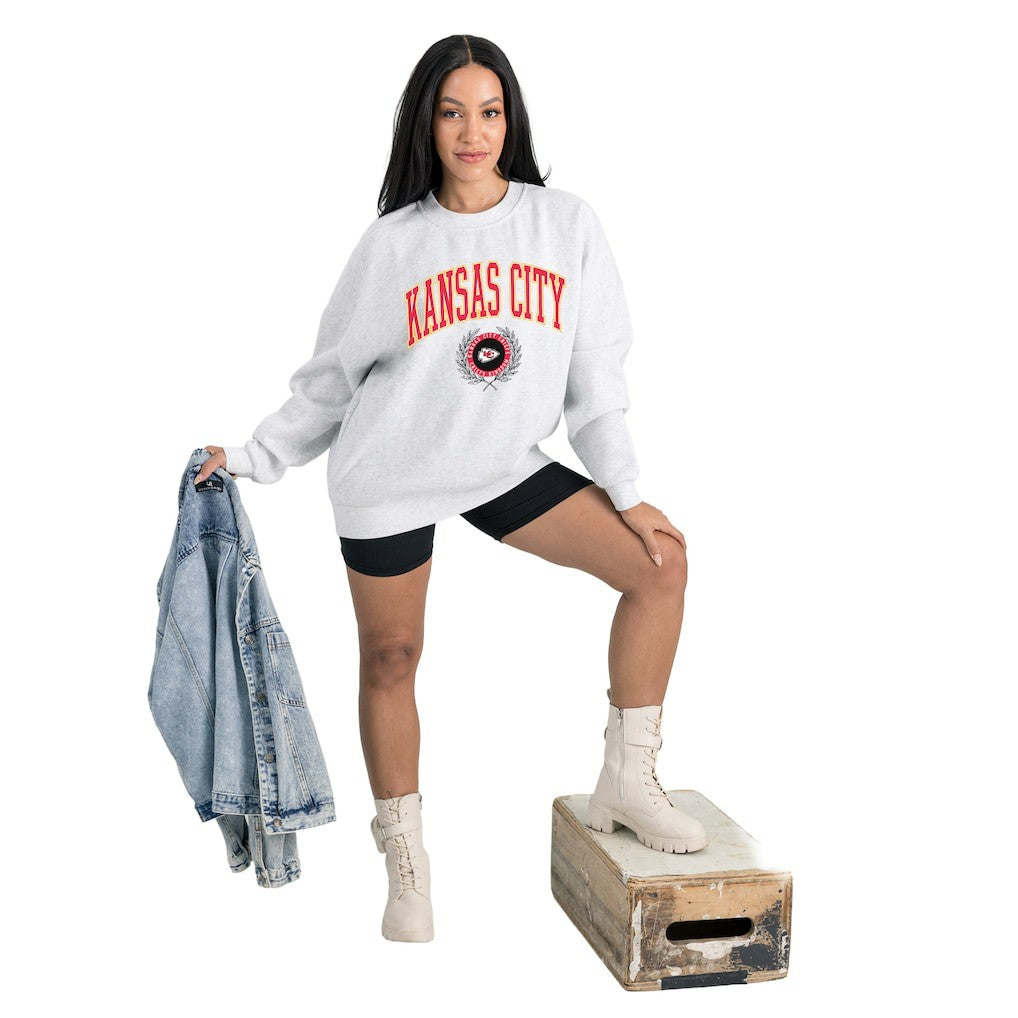 Kansas City Chiefs Gameday Couture Women's Traditional Logo Oversized Premium Fleece Pullover Sweatshirt - Ash online