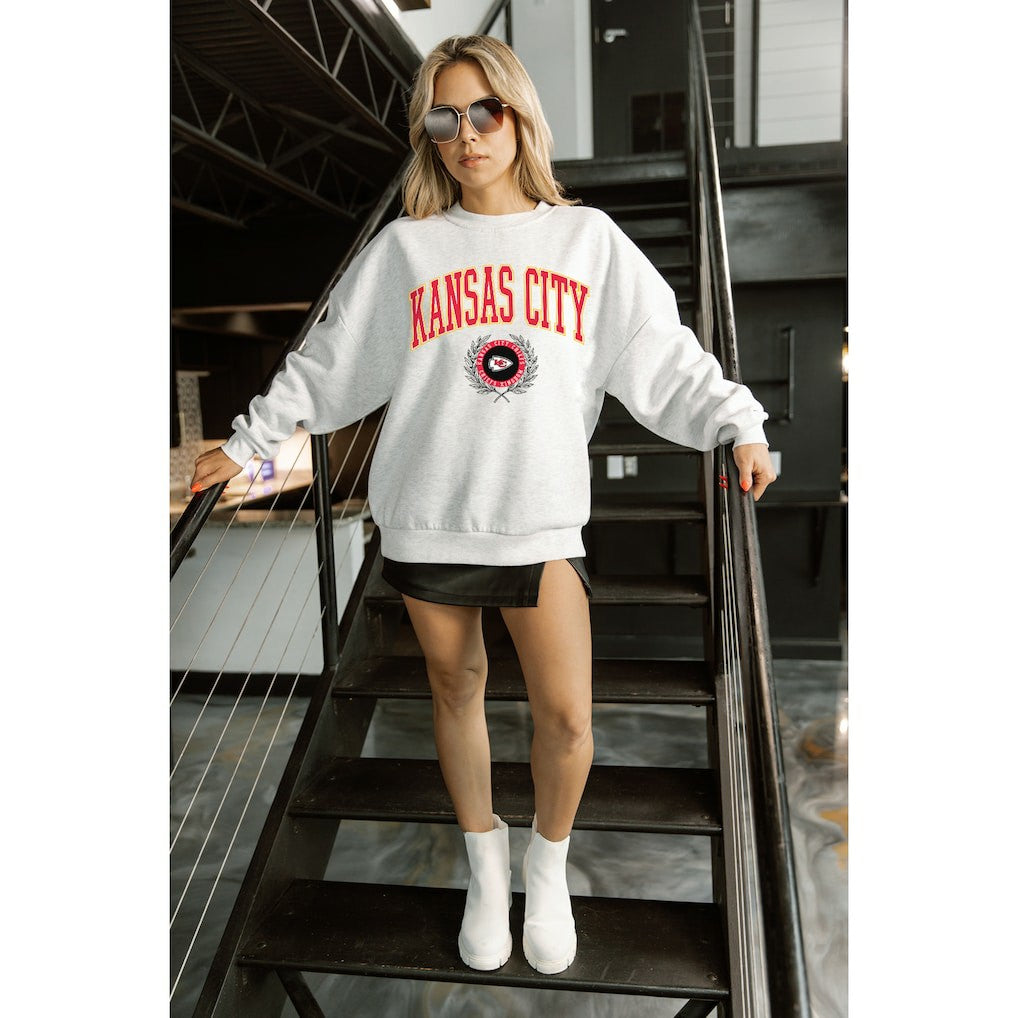 Kansas City Chiefs Gameday Couture Women's Traditional Logo Oversized Premium Fleece Pullover Sweatshirt - Ash online
