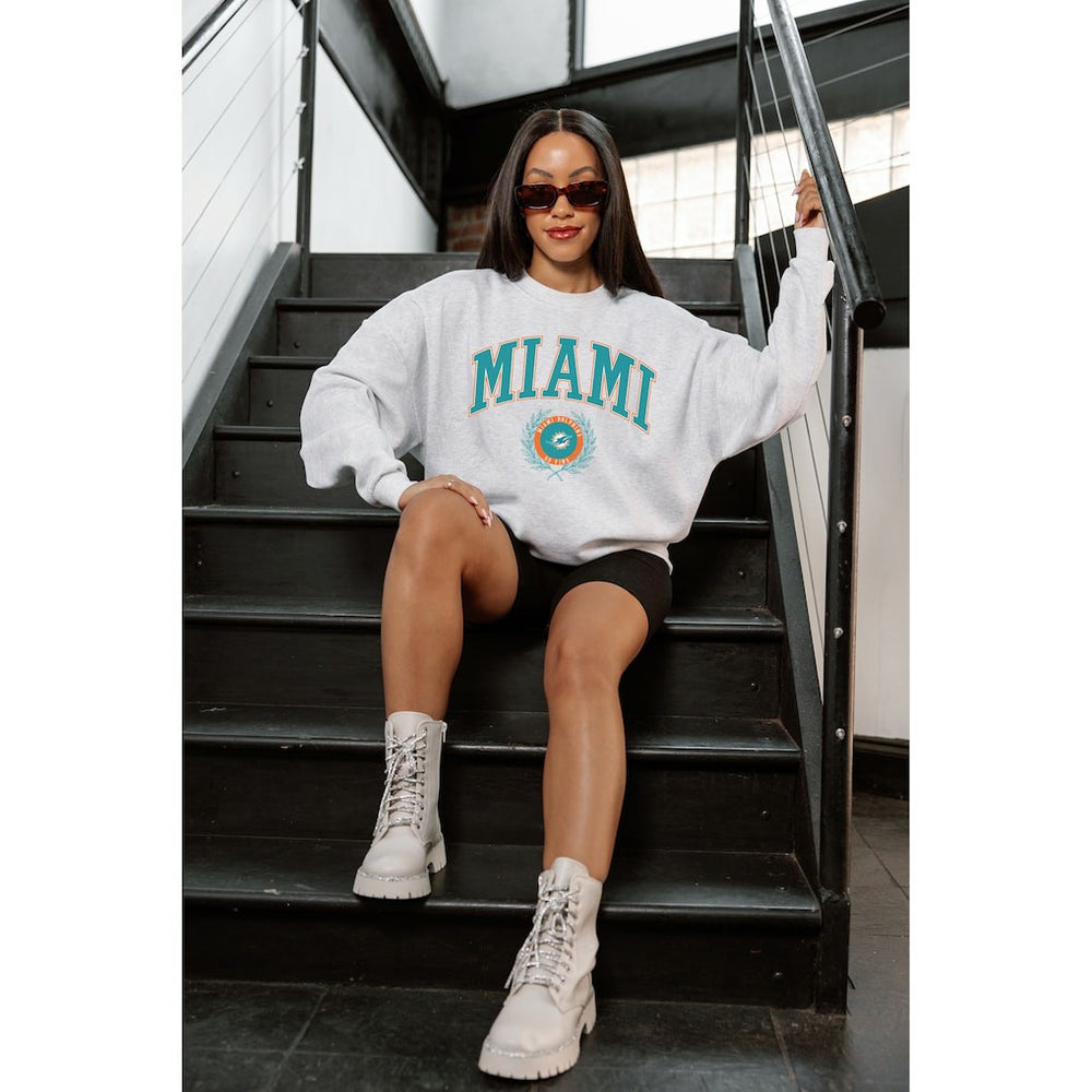 Miami Dolphins Gameday Couture Women's Traditional Logo Oversized Premium Fleece Pullover Sweatshirt - Ash discount