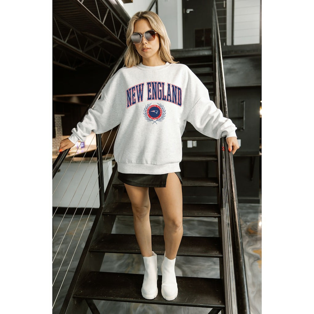 New England Patriots Gameday Couture Women's Traditional Logo Oversized Premium Fleece Pullover Sweatshirt - Ash online