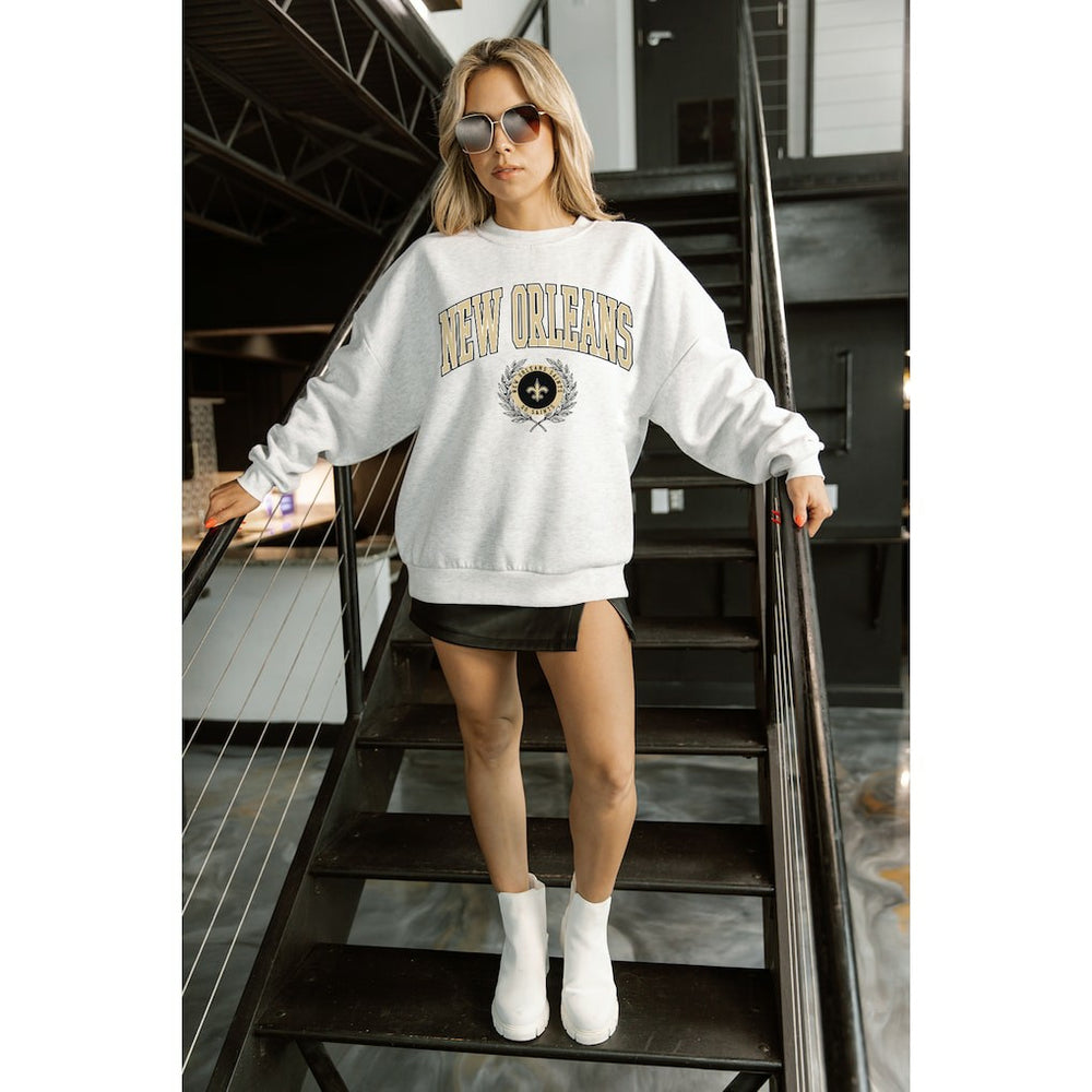 New Orleans Saints Gameday Couture Women's Traditional Logo Oversized Premium Fleece Pullover Sweatshirt - Ash for sale