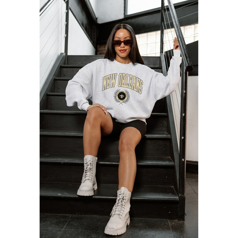 New Orleans Saints Gameday Couture Women's Traditional Logo Oversized Premium Fleece Pullover Sweatshirt - Ash for sale