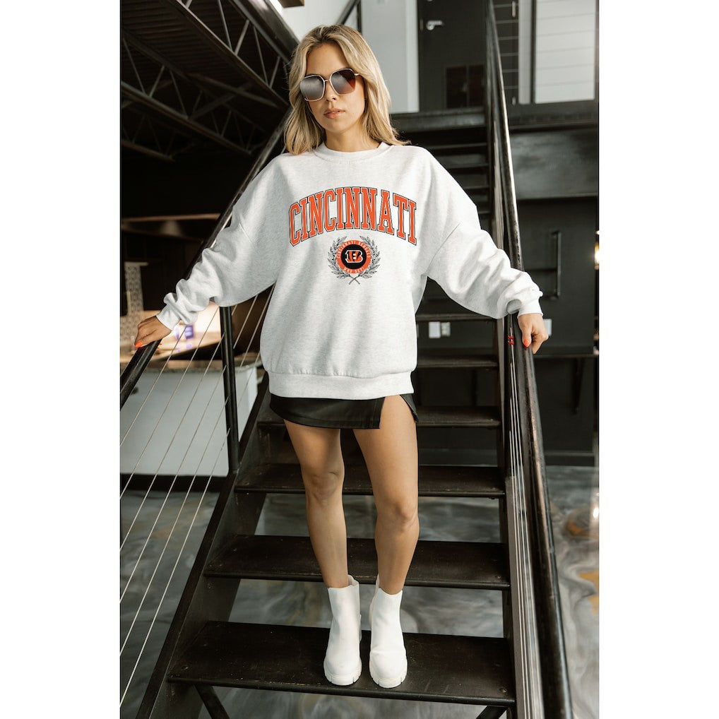 Cincinnati Bengals Gameday Couture Women's Traditional Logo Oversized Premium Fleece Pullover Sweatshirt - Ash cheap