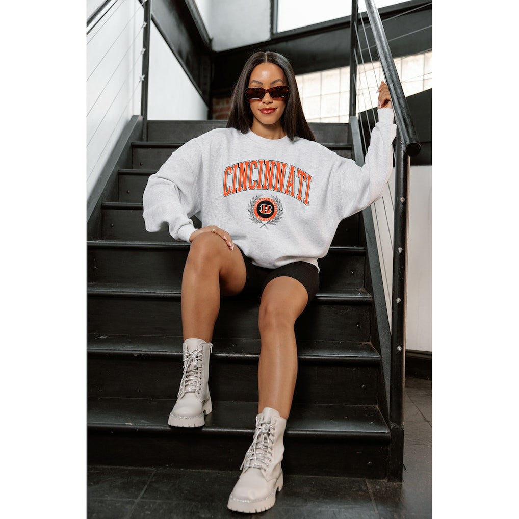 Cincinnati Bengals Gameday Couture Women's Traditional Logo Oversized Premium Fleece Pullover Sweatshirt - Ash cheap