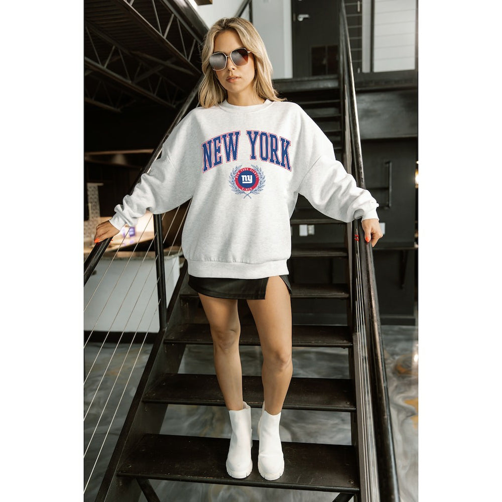 New York Giants Gameday Couture Women's Traditional Logo Oversized Premium Fleece Pullover Sweatshirt - Ash discount