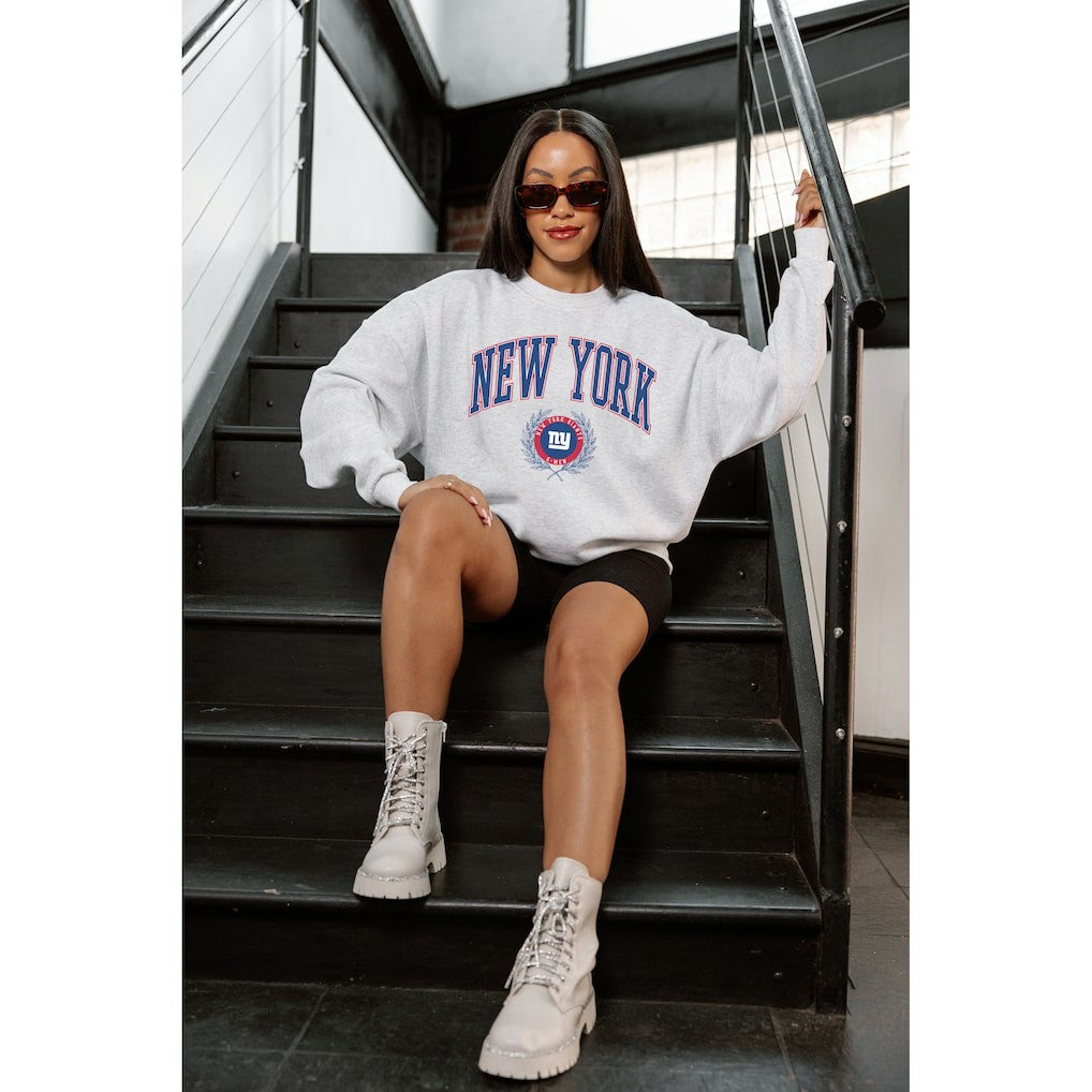 New York Giants Gameday Couture Women's Traditional Logo Oversized Premium Fleece Pullover Sweatshirt - Ash discount