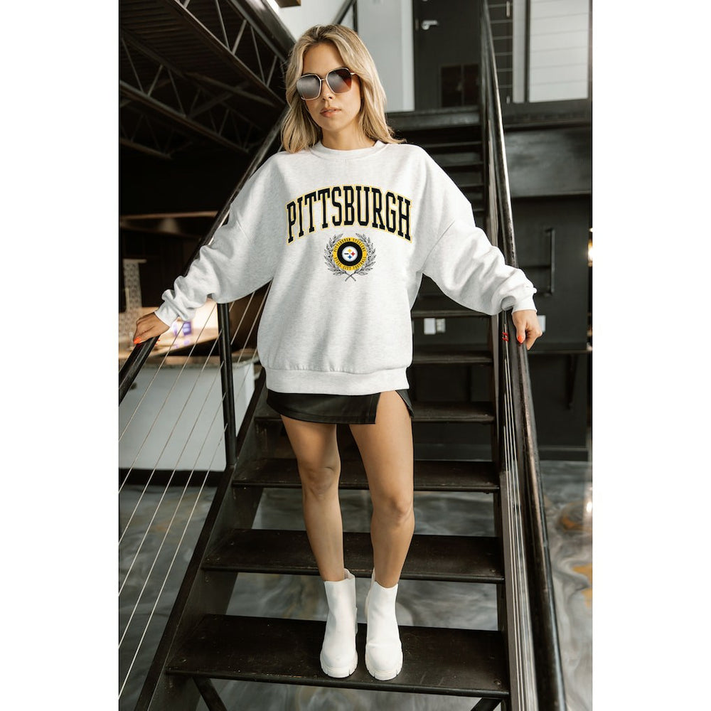 Pittsburgh Steelers Gameday Couture Women's Traditional Logo Oversized Premium Fleece Pullover Sweatshirt - Ash on sale