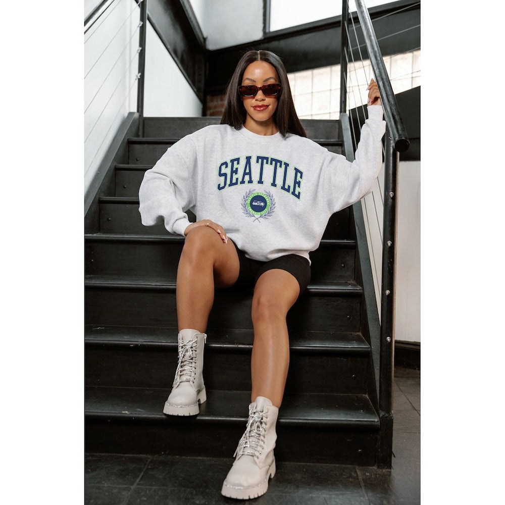 Seattle Seahawks Gameday Couture Women's Traditional Logo Oversized Premium Fleece Pullover Sweatshirt - Ash online