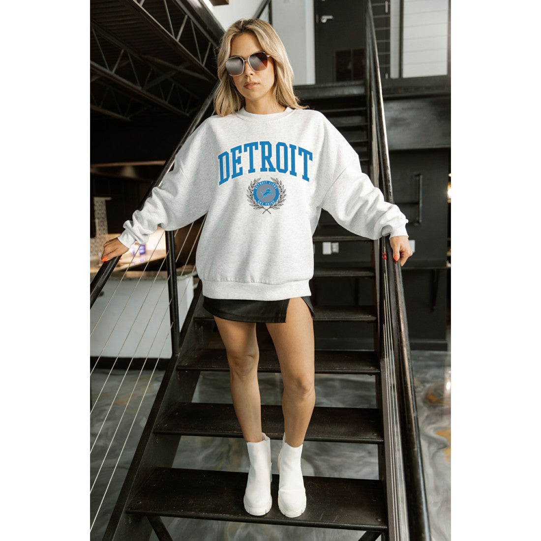 Detroit Lions Gameday Couture Women's Traditional Logo Oversized Premium Fleece Pullover Sweatshirt - Ash online