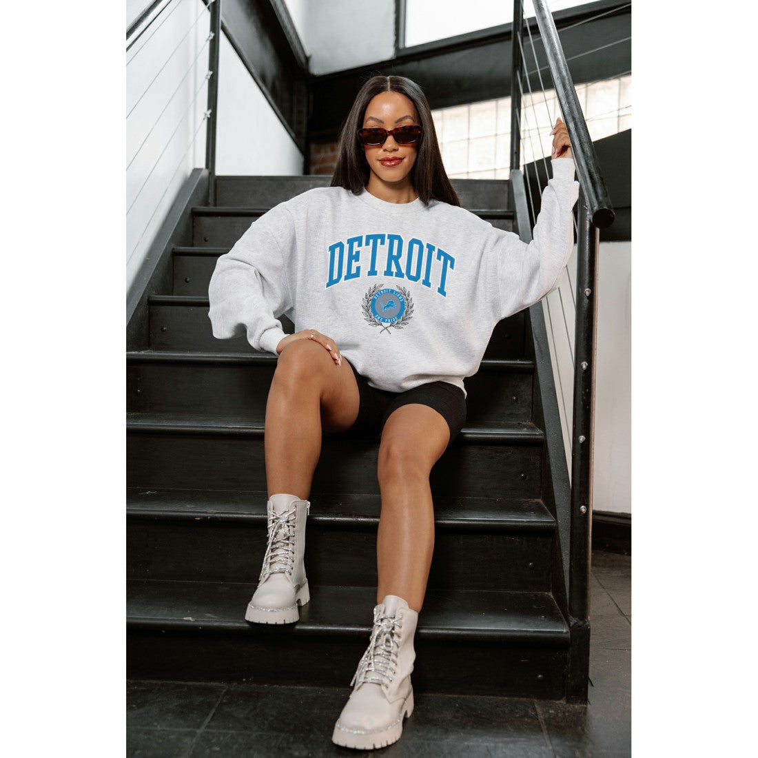 Detroit Lions Gameday Couture Women's Traditional Logo Oversized Premium Fleece Pullover Sweatshirt - Ash online