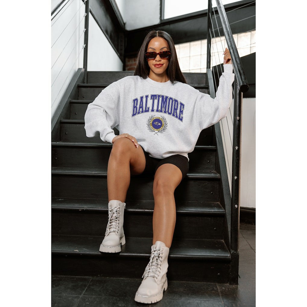 Baltimore Ravens Gameday Couture Women's Traditional Logo Oversized Premium Fleece Pullover Sweatshirt - Ash discount