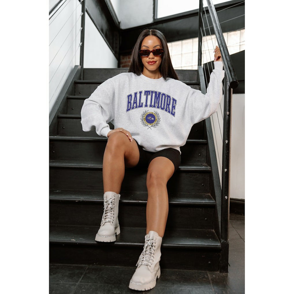 Baltimore Ravens Gameday Couture Women's Traditional Logo Oversized Premium Fleece Pullover Sweatshirt - Ash discount