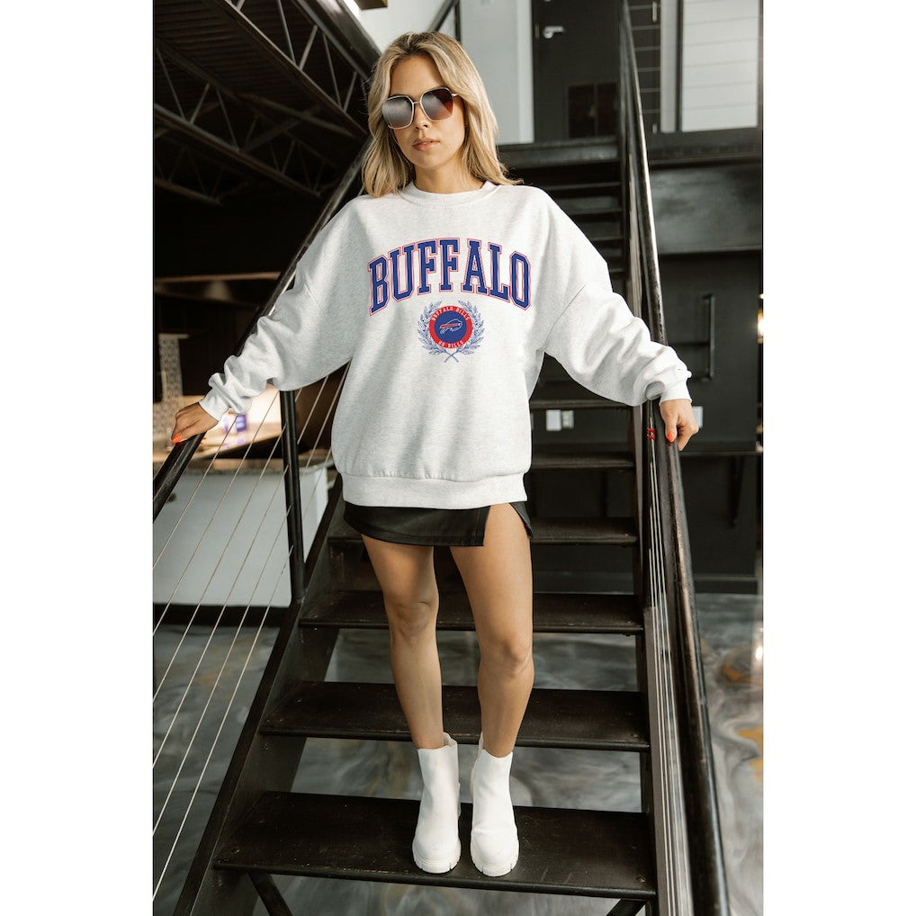 Buffalo Bills Gameday Couture Women's Traditional Logo Oversized Premium Fleece Pullover Sweatshirt - Ash outlet
