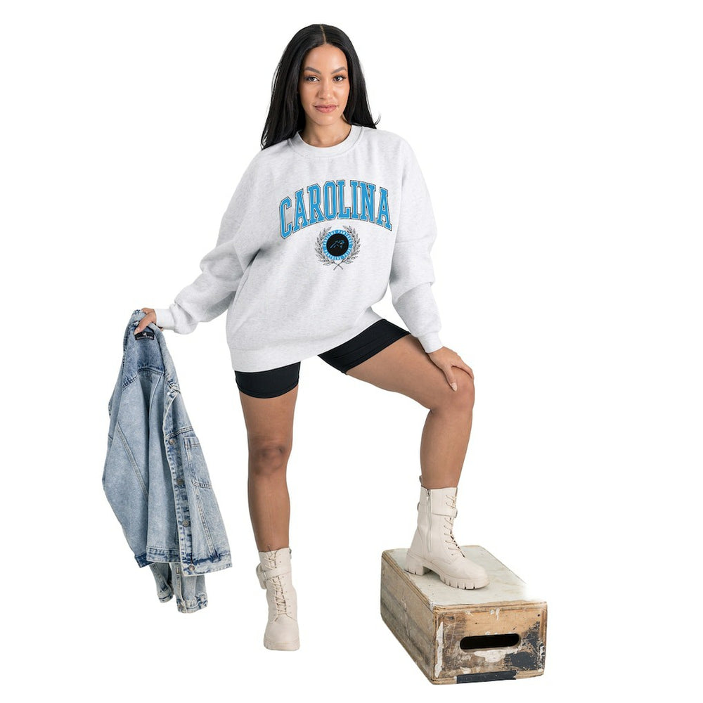 Carolina Panthers Gameday Couture Women's Traditional Logo Oversized Premium Fleece Pullover Sweatshirt - Ash cheap