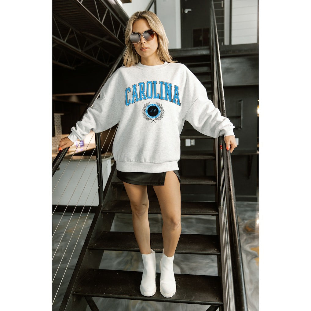 Carolina Panthers Gameday Couture Women's Traditional Logo Oversized Premium Fleece Pullover Sweatshirt - Ash cheap