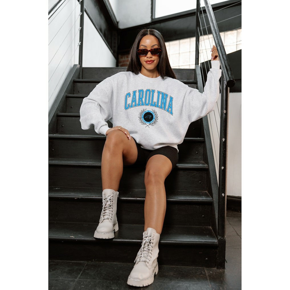 Carolina Panthers Gameday Couture Women's Traditional Logo Oversized Premium Fleece Pullover Sweatshirt - Ash cheap