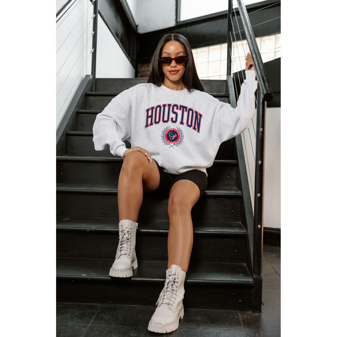 Houston Texans Gameday Couture Women's Traditional Logo Oversized Premium Fleece Pullover Sweatshirt - Ash for sale