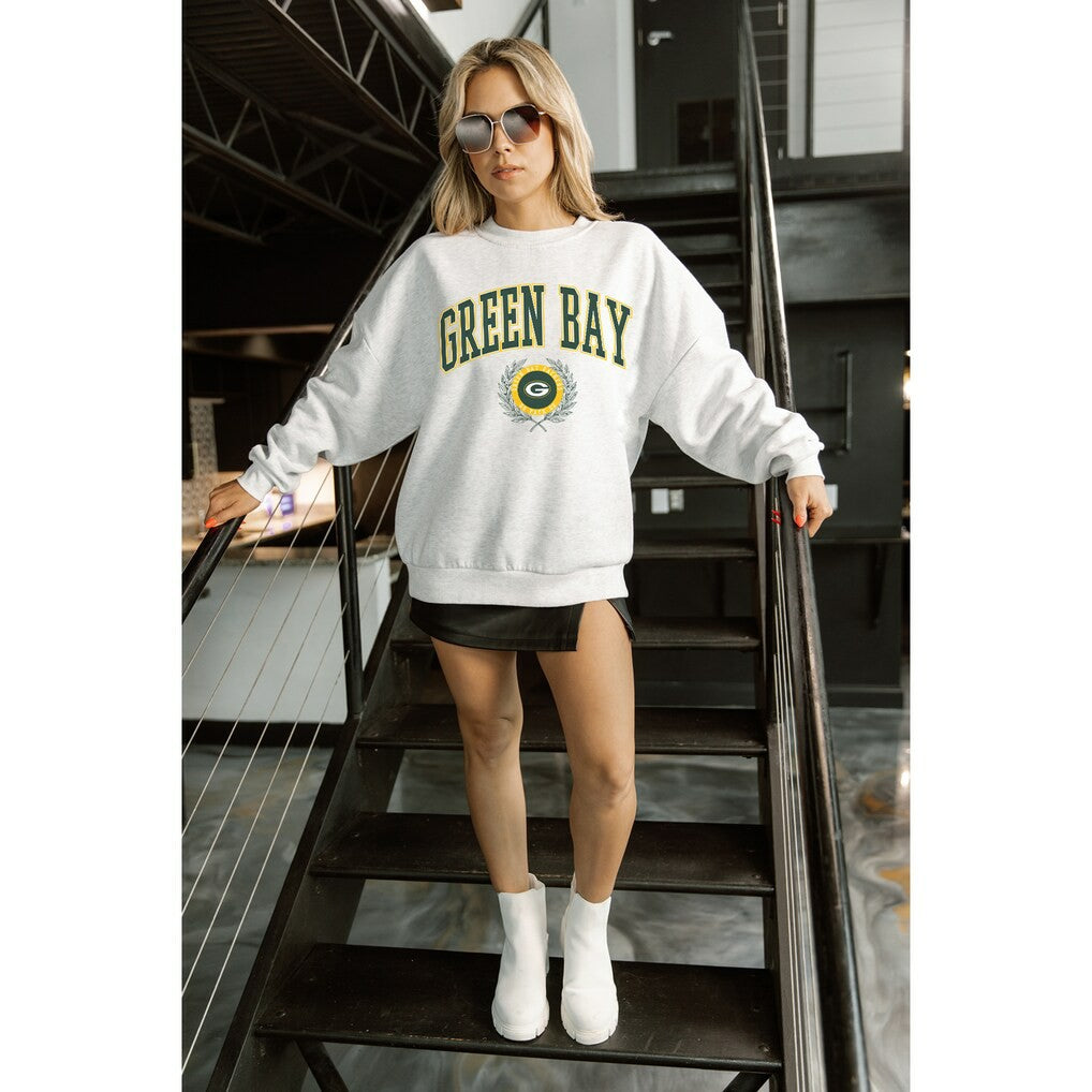 Green Bay Packers Gameday Couture Women's Traditional Logo Oversized Premium Fleece Pullover Sweatshirt - Ash outlet