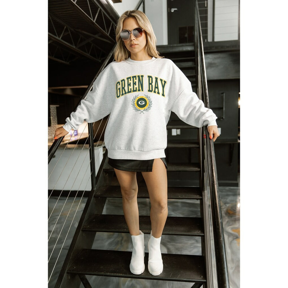 Green Bay Packers Gameday Couture Women's Traditional Logo Oversized Premium Fleece Pullover Sweatshirt - Ash outlet