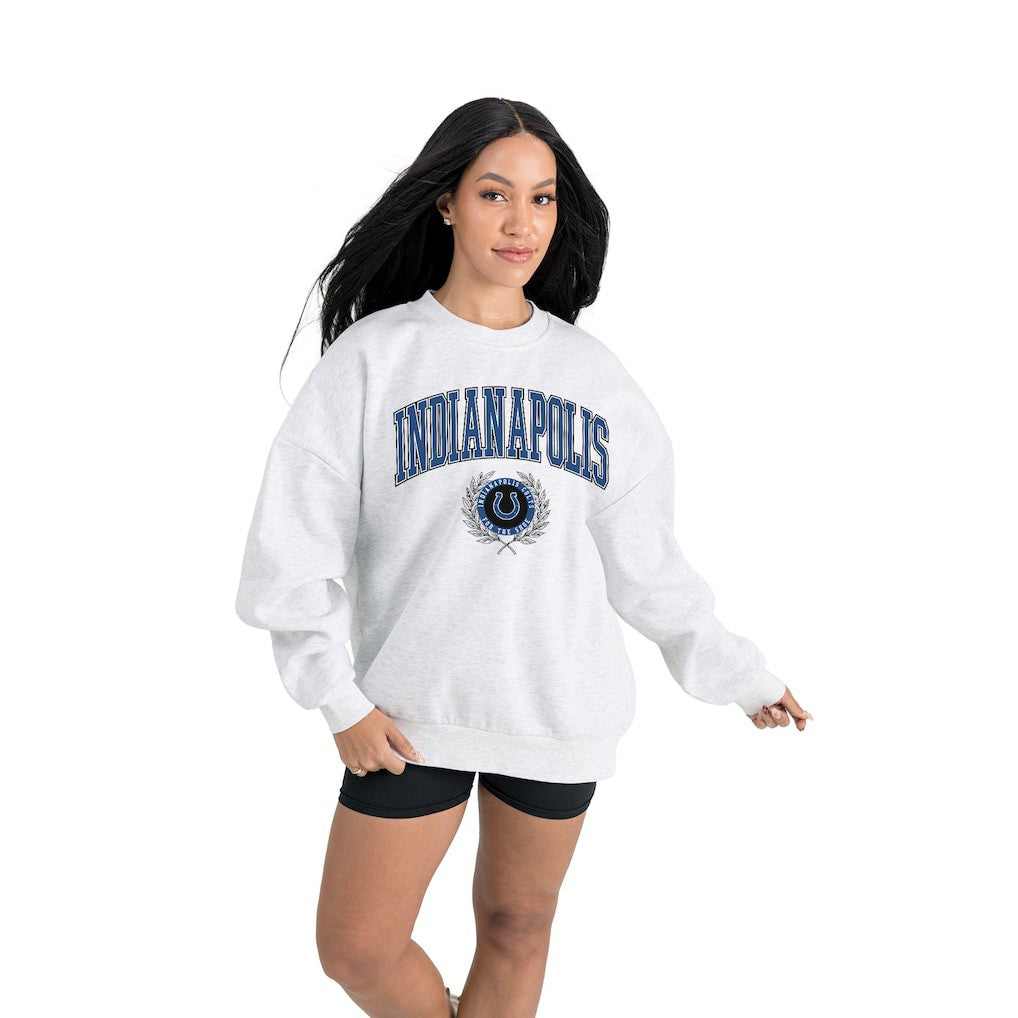 Indianapolis Colts Gameday Couture Women's Traditional Logo Oversized Premium Fleece Pullover Sweatshirt - Ash online
