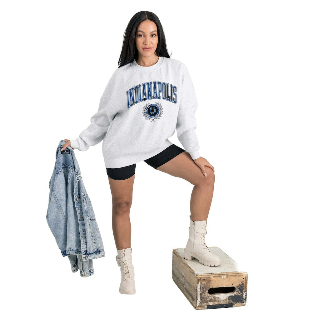 Indianapolis Colts Gameday Couture Women's Traditional Logo Oversized Premium Fleece Pullover Sweatshirt - Ash online