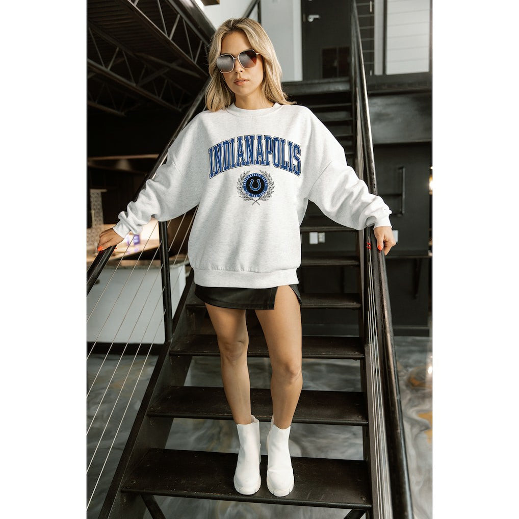 Indianapolis Colts Gameday Couture Women's Traditional Logo Oversized Premium Fleece Pullover Sweatshirt - Ash online