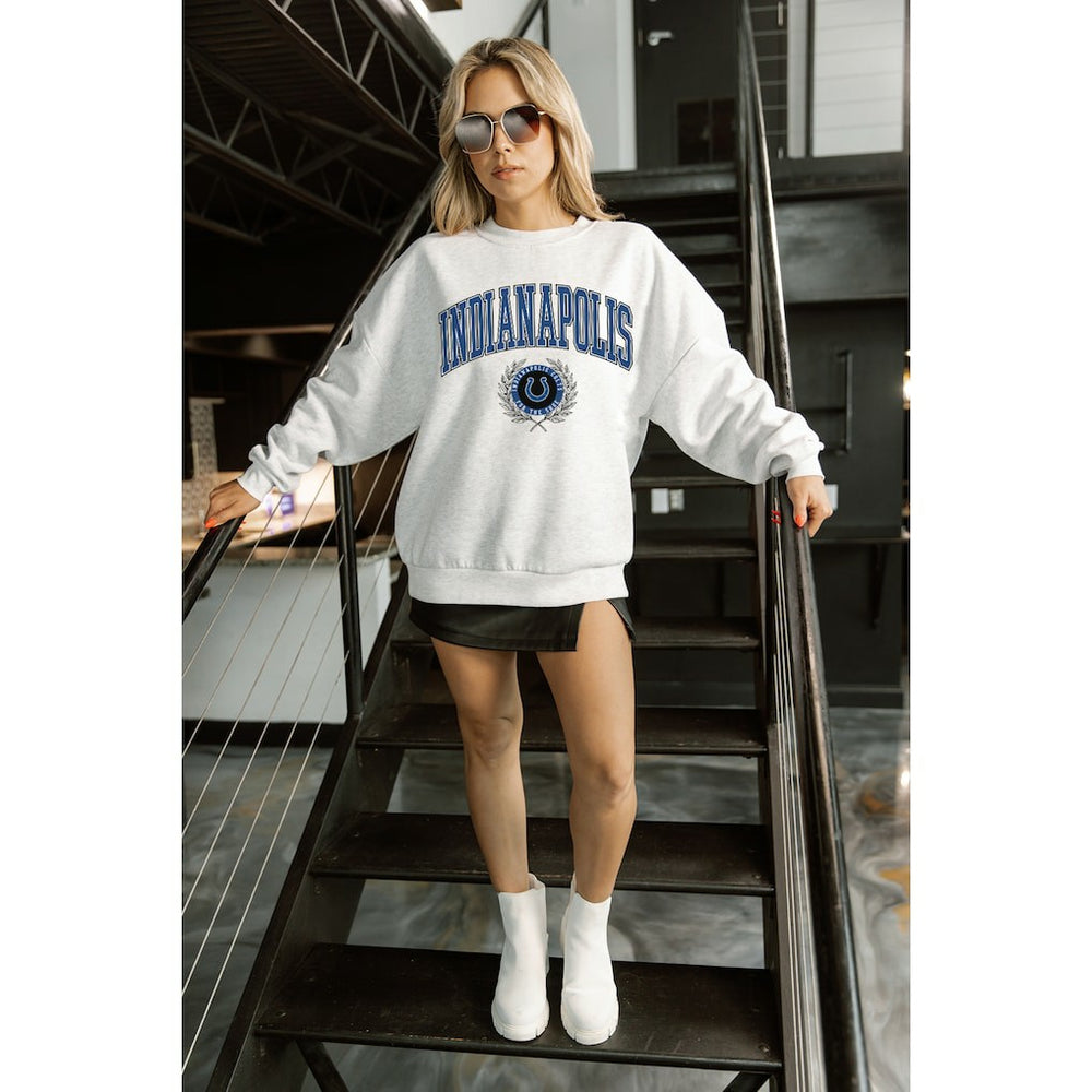 Indianapolis Colts Gameday Couture Women's Traditional Logo Oversized Premium Fleece Pullover Sweatshirt - Ash online