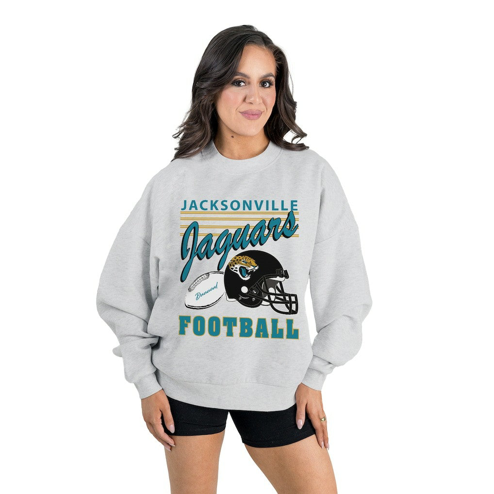 Jacksonville Jaguars Gameday Couture Women's Home Turf Oversized Premium Fleece Pullover Sweatshirt - Ash discount