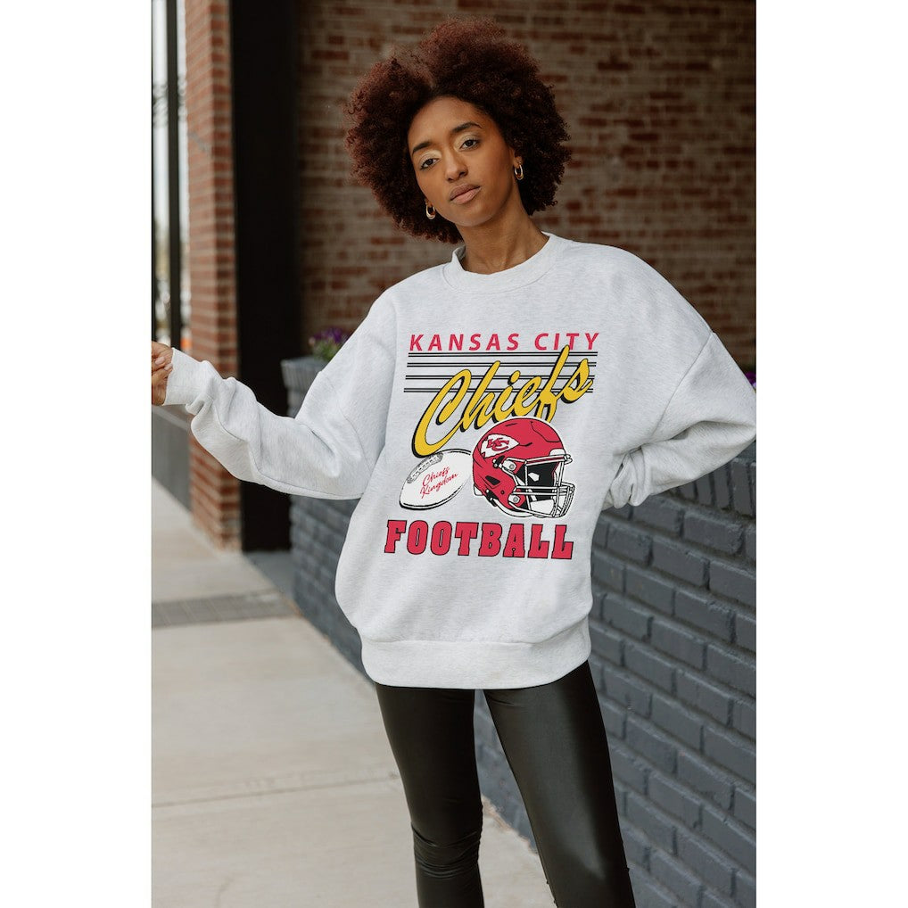 Kansas City Chiefs Gameday Couture Women's Home Turf Oversized Premium Fleece Pullover Sweatshirt - Ash cheap