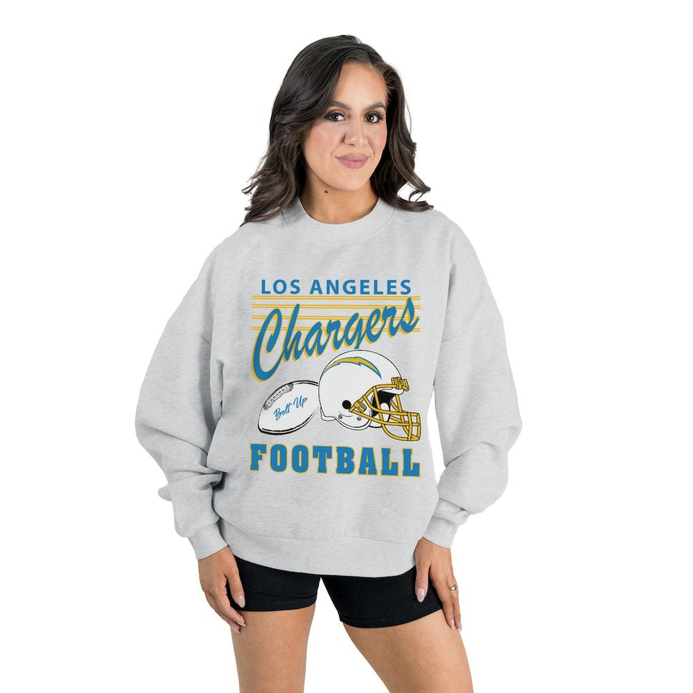 Los Angeles Chargers Gameday Couture Women's Home Turf Oversized Premium Fleece Pullover Sweatshirt - Ash for sale