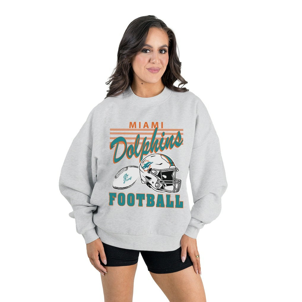 Miami Dolphins Gameday Couture Women's Home Turf Oversized Premium Fleece Pullover Sweatshirt - Ash cheap
