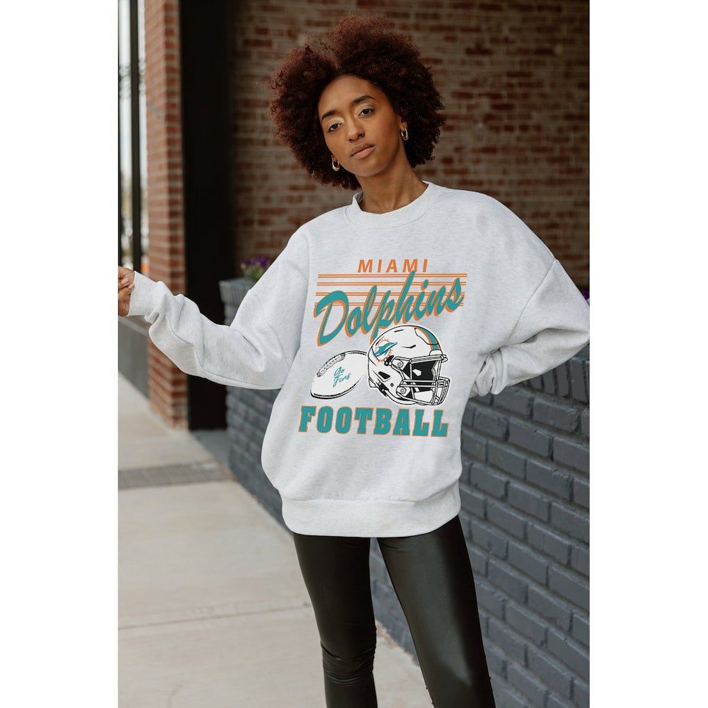Miami Dolphins Gameday Couture Women's Home Turf Oversized Premium Fleece Pullover Sweatshirt - Ash cheap