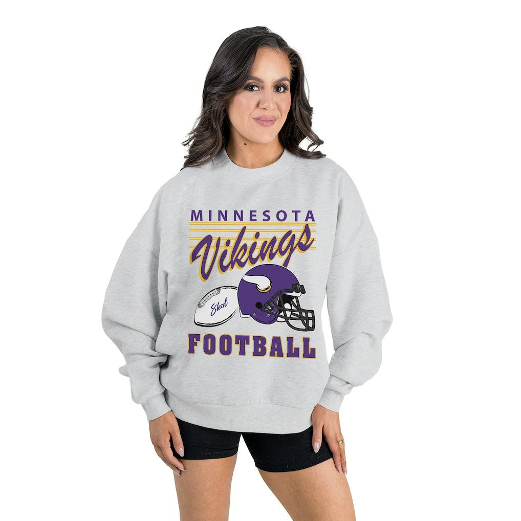 Minnesota Vikings Gameday Couture Women's Home Turf Oversized Premium Fleece Pullover Sweatshirt - Ash for sale