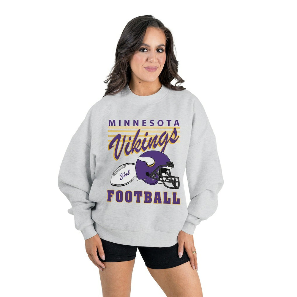 Minnesota Vikings Gameday Couture Women's Home Turf Oversized Premium Fleece Pullover Sweatshirt - Ash for sale