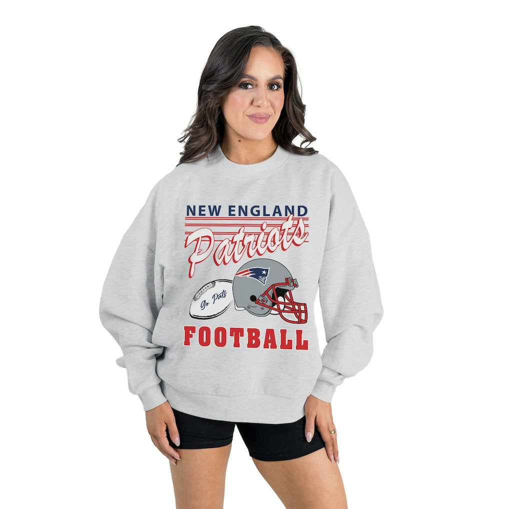 New England Patriots Gameday Couture Women's Home Turf Oversized Premium Fleece Pullover Sweatshirt - Ash outlet