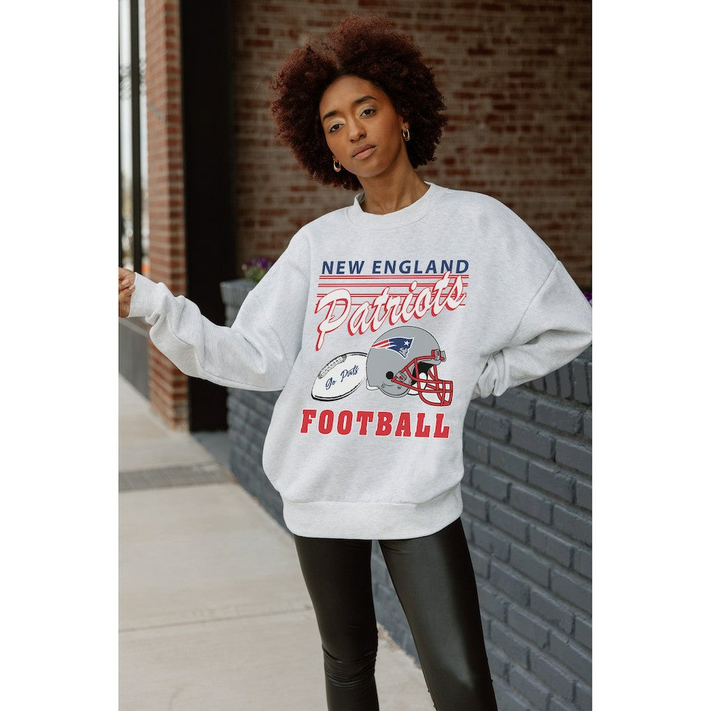 New England Patriots Gameday Couture Women's Home Turf Oversized Premium Fleece Pullover Sweatshirt - Ash outlet