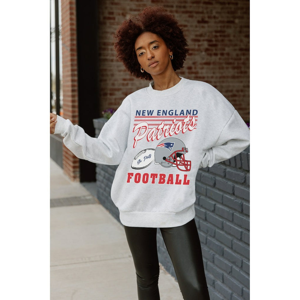 New England Patriots Gameday Couture Women's Home Turf Oversized Premium Fleece Pullover Sweatshirt - Ash outlet
