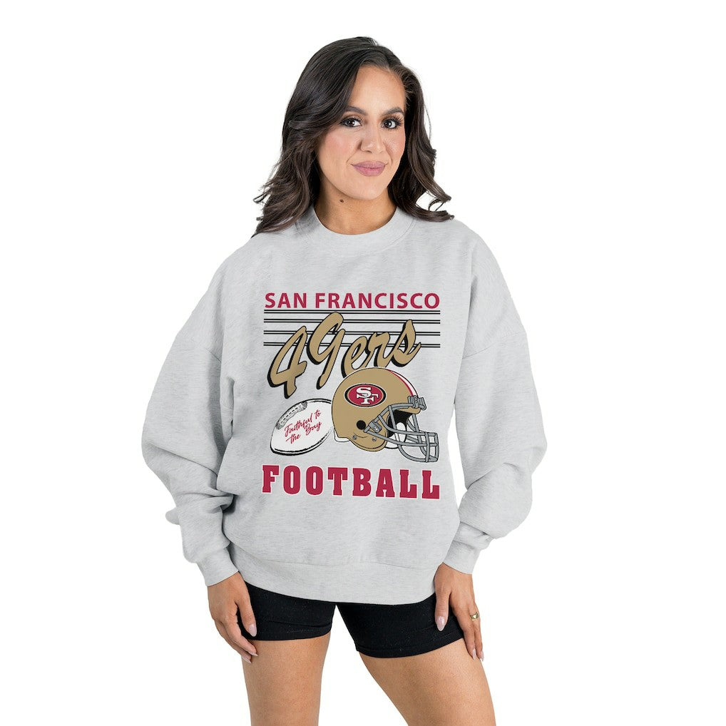 San Francisco 49ers Gameday Couture Women's Home Turf Oversized Premium Fleece Pullover Sweatshirt - Ash outlet