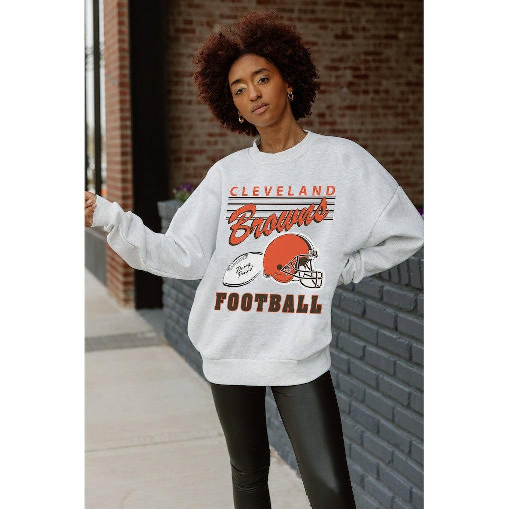 Cleveland Browns Gameday Couture Women's Home Turf Oversized Premium Fleece Pullover Sweatshirt - Ash cheap