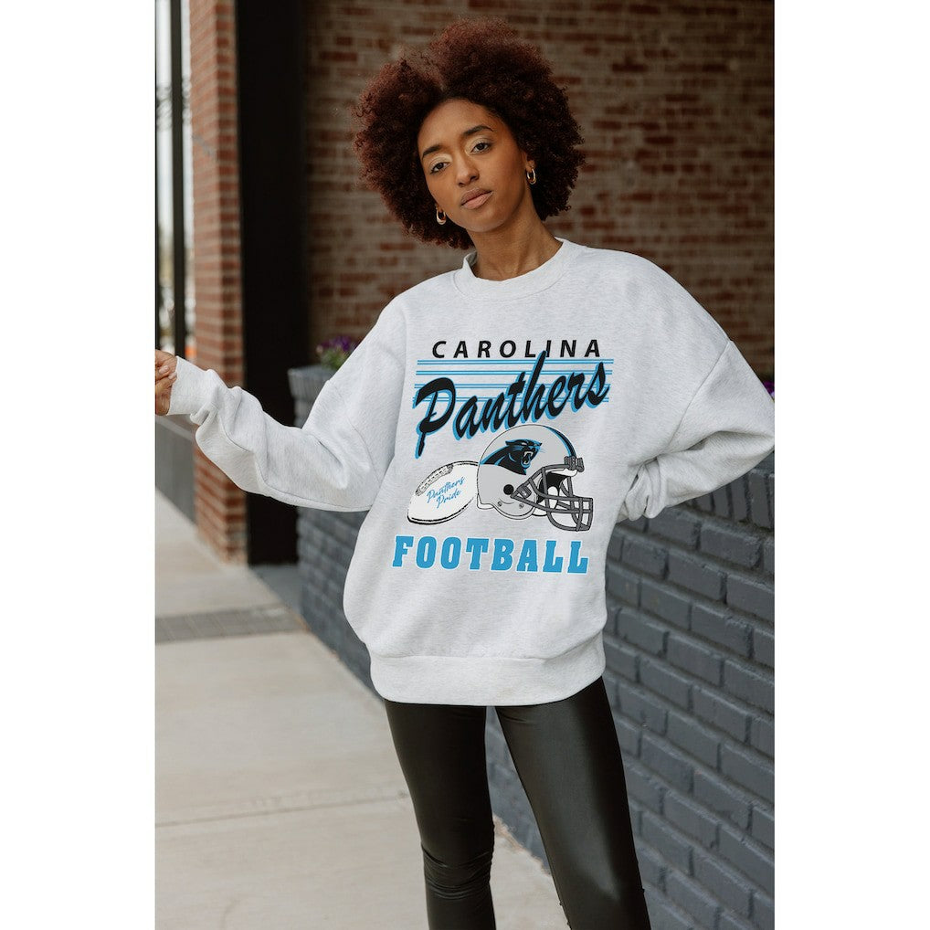 Carolina Panthers Gameday Couture Women's Home Turf Oversized Premium Fleece Pullover Sweatshirt - Ash cheap